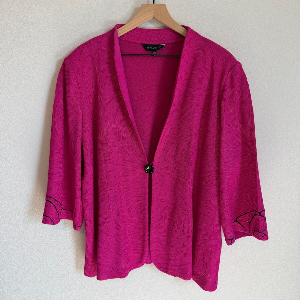 Ming Wang Bold Pink Single-Button Open Front Jack… - image 1